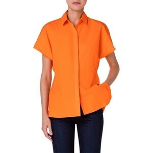 AKRIS Punto Short Sleeve BUTTON DOWN Women's Tangerine Blouse Size US 6 / UK 10
